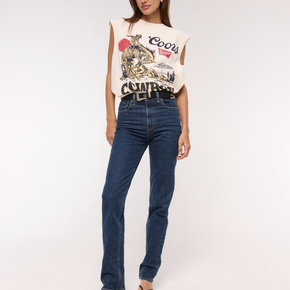 Abercrombie & Fitch High Rise Dark Blue Straight Jeans